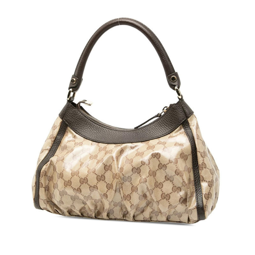 Gucci Abbey Crystal Bag Leather Hobo Handbag Brown Beige GG Brown Tan